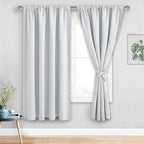 JIUZHEN Curtains for Bedroom - Thermal Insulated Room Darkening Noise Reducing, 52 x 63 Inch Blackout Curtains for Living Room, Light Blocking Drapes Set of 2 Panels with Tiebacks, Greyish White