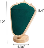Natural Body Wood Necklace Display Stand with Green Flannelette Soft Mat Necklace Holder Organizer Desktop Stand for Home Store Dresser-4.45"x8.4"x12"