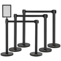 VEVOR Crowd Control Stanchions, 6-Pack Crowd Control Barriers, Carbon Steel Baking Painted Stanchion Queue Post with Sign Holder & 3PCS 6.5FT Retractable Belt, Belt Barrier Line Divider, Easy Assembly