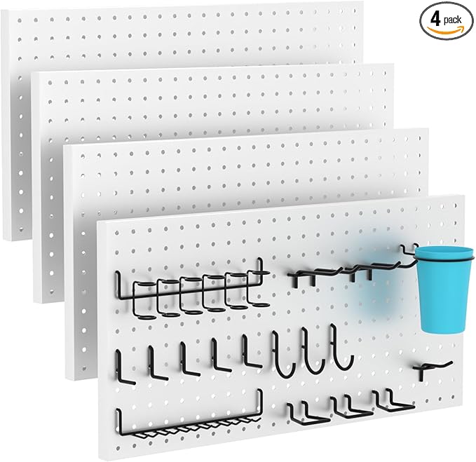4 PCS - 12" W x 24" H x 0.78" D Metal Pegboard Wall Organizer, Compatible with All 1/8" and 1/4" Hooks, Suitable for Wall Home, Garage Tool Storage, Office Organization, Craft Room, Kitchen