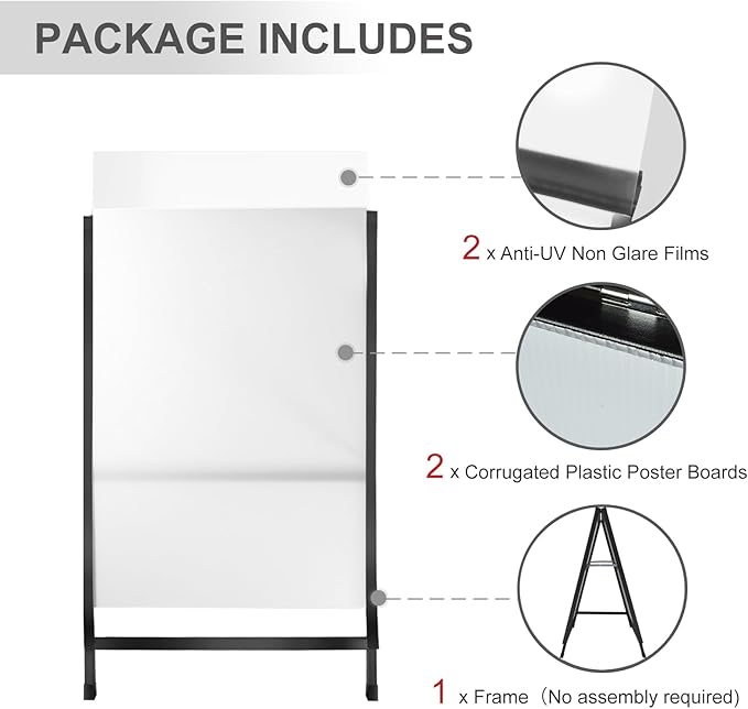 24x36 Inches Double Sided Heavy Duty Slide-in Folding A-Frame Sidewalk Curb Sign Stand Display Poster Boards Poster Holder Frame Chalkboard Sign, (Black-Metal)