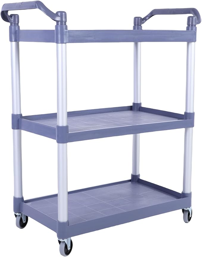 3 Tier Utility Cart Rolling Tool Cart, Heavy Duty Commercial Service Tool 330lbs Load Capacity, Mechanic Tool Storage Organizer for Warehouse Garage M Gray, Equipped with 4