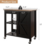 4 EVER WINNER Rolling Kitchen Island Cart with Storage, Bar Cart with Wine Rack and Adjustable Shelves, Small Kitchen Island on Wheels for Kitchen,Black