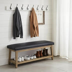 Entryway Bench, PU Leather Upholstered Shoe Benches for Bedroom, Ottoman Bench with Solid Wood Shelf, Storage Bench for Hallway, Living Room(Black)