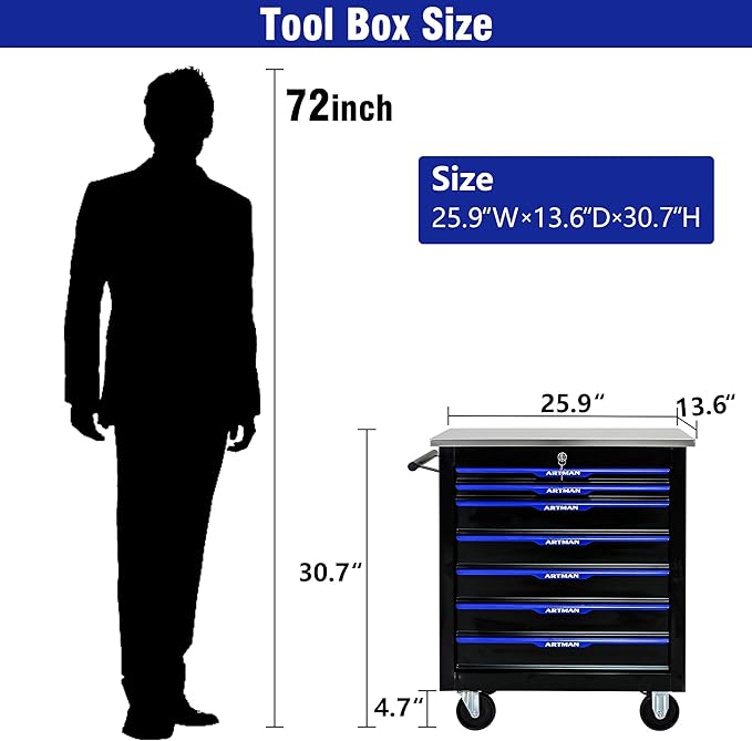 7 Drawers Rolling Tool Box on Wheels, Multifunctional Tool Chest Cabinet with Lock, Drawers Rolling Tool Cart Trolley Organizer Tool Storage Case for Garage,Warehouse - DIY Interconnectable
