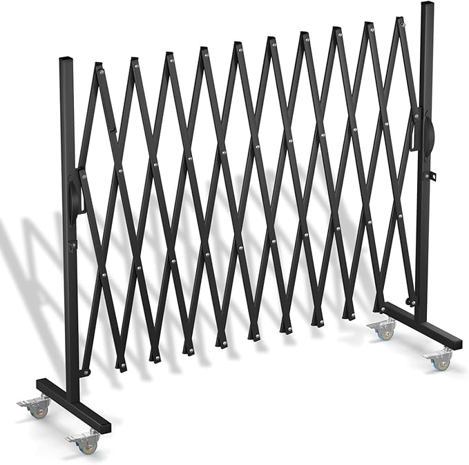 Expandable Barricade Gate,129” Safety Metal Dog Gate with Casters,Accordion Garden Yard Indoor Outdoor Retractable Fence Folding Security Dog Gates Wall Mount,Black
