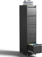 5 Drawer Rolling File Cabinet with Lock, Metal Filing Cabinets on Wheels, Vertical Steel Office Drawers Storage for Hanging Legal/Letter Folders, Require Assembly (Black)