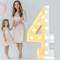 Pooqla 4 FT Light Up Marquee Numbers, Giant Mosaic Light Up Numbers Cool White and Warm White LED, Large Lighted Marquee Numbers for Balloons 4th 14th 40th Birthday Party Decoration, LED Number 4