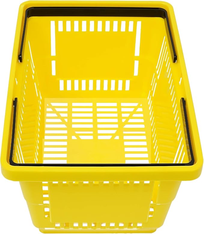 12PCS Yellow Plastic Shopping Baskets with Handles, Portable Retail Baskets Grocery Basket with Handles,18L Hand Shopping Basket Set for Stores, Supermarket, Retail, Groceries Carrying