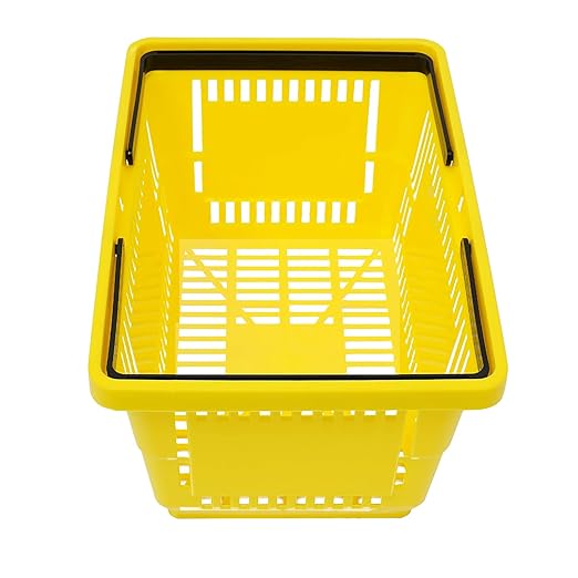 12Pcs 18L Shopping Baskets with Handles, Portable Plastic Retail Grocery Baskets Large Capacity for Stores, Supermarket, Retail, Groceries Shopping (Yellow)