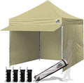 Eurmax USA 10 x 10 Pop up Canopy Commercial Tent Outdoor Party Canopies with 4 Removable Zippered Sidewalls and Roller Bag Bonus 4 Canopy Sand Bags & 24 Squre Ft Extended Awning (Beige)