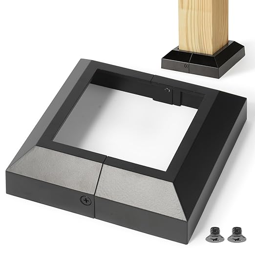 4.0"x4.0"（Actual: 4.0"x4.0"） Deck Post Base Cover Decorative Post Base Trim Skirt Black Aluminum 12Pack
