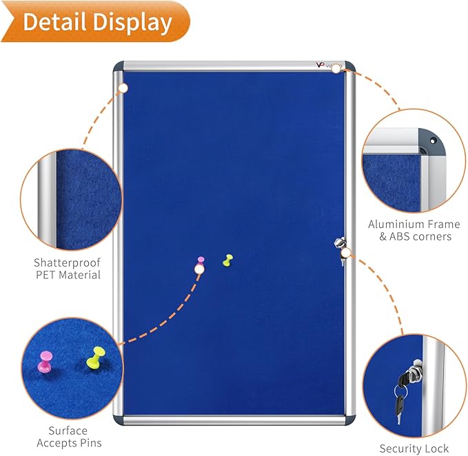 VIZ-PRO Tamperproof Lockable Noticeboard Class 1 Aluminium Framed 36x24 Inches