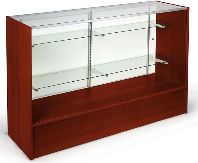 Displays2go Glass Display Counter, Laminated Particle Board, Two Shelves, Sliding Doors – Cherry, Clear (MRC5CHKD)