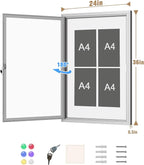 Mifuro 36"x24" Enclosed Bulletin Board, Outdoor Lockable Weather-Resistant Aluminum Noticeboard for School & Office, Silver Frame w/Magnetic Board