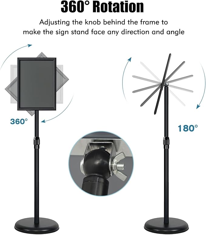 Adjustable Sign Stand for Display, Pedestal Floor Signage Stand Holder with Heavy Duty Base, for Outdoor or Indoor Advertising (8.5 x 11, Black)