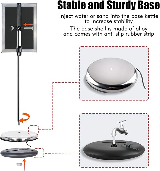Adjustable Sign Stand for Display, Pedestal Floor Signage Stand Holder with Heavy Duty Base, for Outdoor or Indoor Advertising (8.5 x 11, Silver)