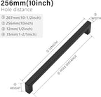 Cabinet Pulls Matte Black Cabinet Handles Square Drawer Pulls, 30 Pack 10 Inch Stainless Steel Kitchen Door Cupboard Cabinet Handles, Black Drawer Hardware Handles, 256mm Hole Centers
