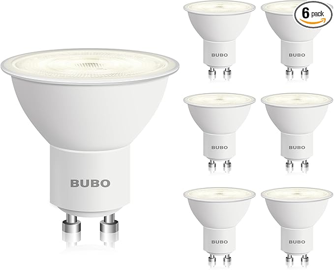 BUBO GU10 LED Bulb 6W Equivalent 50W, 3500K Natural White 650 Lumens, Non-Dimmable GU10 Bulb Replacement for Track Lighting, MR16 LED Bulb for Kitchen, Range Hood, Living Room, Bedroom, 6 Pack