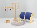 GemeShou Gold Metal Single Pair T Bar Earring Retail Display Stand for show, Tabletop Jewelry Tower Holder for Girl Women【Gold-Round Base Height 5.3"】