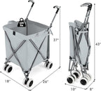 GOFLAME Folding Shopping Cart on Wheels, Waterproof Grocery Cart with Removable Cover and 360° Swiveling Wheels, Collapsible Utility Cart for Groceries and Laundry, 120LBS Load Capacity, Gray