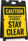 Caution Spill Cleanup in Progress Stay Clear Sidewalk Sign Kit, 18x24 Inches, with A Frame Stand, Made in USA