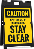 Caution Spill Cleanup in Progress Stay Clear Sidewalk Sign Kit, 18x24 Inches, with A Frame Stand, Made in USA