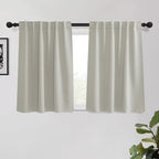 KGORGE Kitchen Curtains 45 inch Length 2 Panels, Privacy Solid Thermal Insulating Energy Saving Light Filtering Curtains for Kids Bedroom Kitchen Office, Back Tab, W34 x L45 inches, Nature