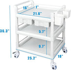 Medical Mobile Trolley Cart 3 Tier 500 Lbs Spacious Beauty Salon Rolling Trolley with Dirt Buckets Drawers 360°Rotate Wheels Heavy Duty Medical Utility Cart for Hospital Dental Clinic
