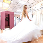 Clothing Store Fitting Room, Portable Dressing Room, Movable Changing Room for Boutique with Shading Fabric Cloth Privacy Curtains Screen for Bar Party Pool (Pink)