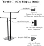 Purse Display Stand Jewelry Towers, Black Double T-Shaped Tabletop Stainless Steel Hook Hanging Adjustable Height Handbag Holder for Organizer Luxury Bags Necklaces Home Store Boutique Retail Closet