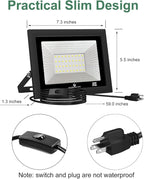 GLORIOUS-LITE LED Flood Lights Outdoor, 100W 10000LM Outside LED Work Light with Plug, 6000K Daylight White, IP66 Waterproof Portable Spot Security Lights for Garage, Yard, Garden, Playground(2 Pack)