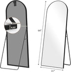 64"x21" Full Length Mirror with Stand, Shatterproof Arched Floor Mirror, Aluminum Alloy Thin Frame - Freestanding/Leaning/Wall Mount for Bedroom, Living Room & Entryway (Black)