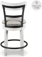 Signature Design by Ashley Valebeck | Modern Swivel 24.5" Counter Height Barstool – Rustic-Industrial Whitewash, Upholstered Cushion, 360° Swivel, Nailhead Trim