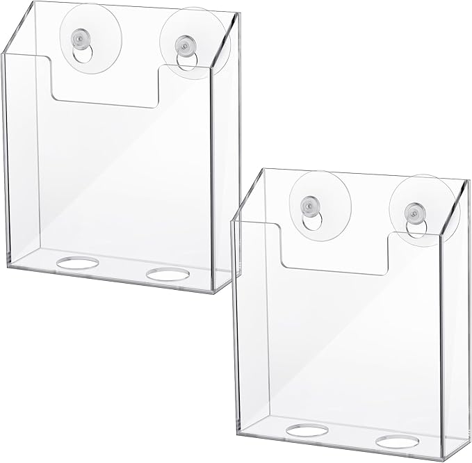 Thyle 2 Pcs Acrylic Brochure Holders Suction Cup Display Racks Wall Window or Glass Mount Clear Organizer Brochure Hanging Pamphlet Holder for Flyer Magazine File Display Book (8.7" X 8.7" X 2")