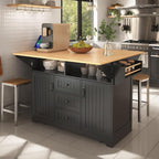 Kitchen Island with 2 Drop Leaf, Home Cart Island on Wheels Foldable Dining Table with Power Outlets,3 Drawers,Storage Cabinet, Tower Rack(Black)