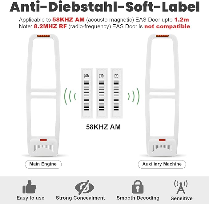 5000 Pieces of 58 kHz Acousto-Magnetic (AM) Security Tag Labels, Compatible with 58 kHz EAS Systems. Features Simulated Barcodes