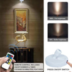 Wireless LED Spotlight, Battery Operated Picture Lights, Indoor Uplight, Puck Lights with Remote, Spot Light for Wall Art Display Dartboard Painting Accent Artwork Closet-2Pack