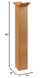 BOX USA 10 x 10 x 60 Corrugated Cardboard Boxes, Tall 10"L x 10"W x 60"H, Pack of 15 | Shipping, Packaging, Moving, Storage Box for Home or Business, Strong Wholesale Bulk Boxes