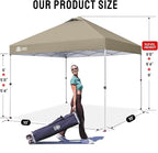 CROWN SHADES 10x10 Pop Up Canopy, Patented Center Lock One Push Tent Canopy, Newly Designed Storage Bag, 8 Stakes, 4 Ropes, Beige