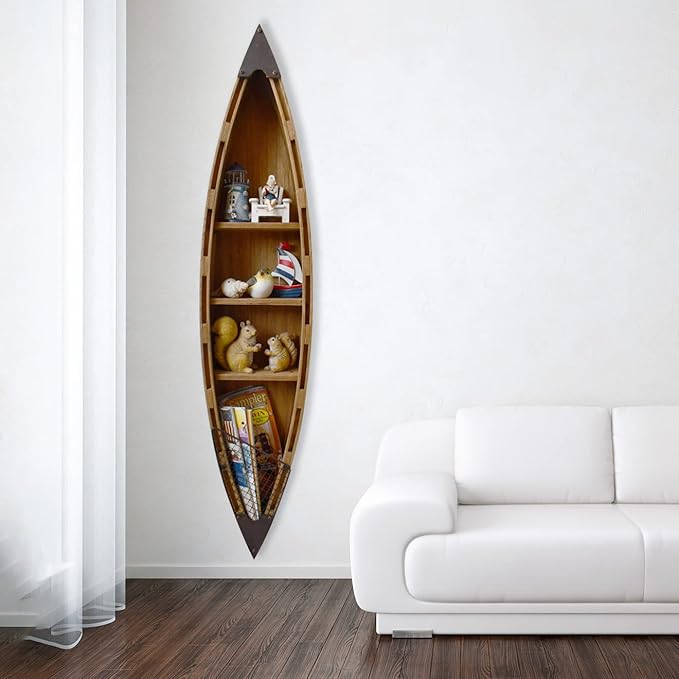 Aecipl Solid Wood Boat Shelf Decorative Nautical Wall Decor Beach Themed Bookcase Large Wooden 3-Tier Display Shelves for Home Kitchen Bedroom Living Room (47" H)