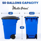 50 Gallon Trash Can, Blue Outdoor Garbage Can, Wheeled Outside Recycling Bin, Outdoor Trash Can with Lid and Wheels, Large Rolling Waste Container for Home, Office, Garage