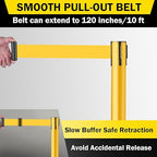 10 ft Crowd Control Stanchion Set, Crowd Control Barrier, Stanchions with Retractable Belts & Base, Retractable Stanchions, Queue Management Stanchion (6 Pole) (Yellow)
