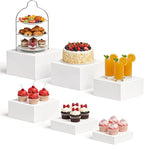 6PCS Buffet risers Acrylic Cubes for Display Food risers for Buffet Table White Dessert Table displays Set Cube Boxes Display Nesting Riser Stands Cupcake Stands for decor5/6/6.8/7/7.5/8IN