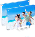 2 Pack Acrylic Picture Frame 4×6 Clear Double Sided Magnetic Photo Frame - Frameless Baby Friend Family Picture Desktop Display with Support Stand and Gift Boxes
