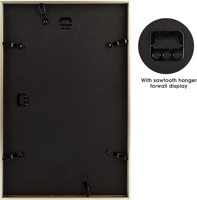 Frametory, 11x17 Metal Picture Frame with Mat for 8x12 Picture & Real Glass, Aluminum Photo Frame Collection (Gold, 2 Pack)