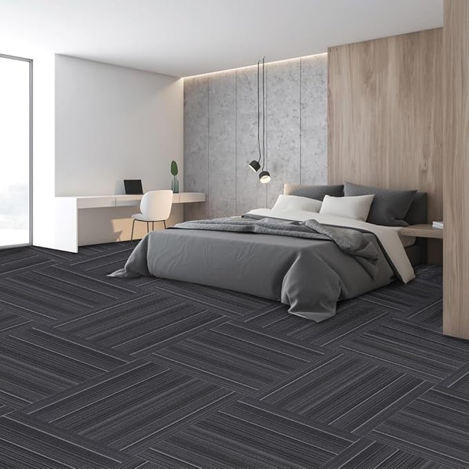 ALTRUISTIC Heavy Duty Commercial Carpet Tiles 24" x 24", 18 Pcs/72 sq ft (FlexLok tabs Included),Non-Slip Soft Square Carpet Floor Tile for Office Bedroom Living Room Kitchen Garage Gym (Black)