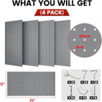 Pegboard, Metal Peg Board, Pegboards Wall Organizer with 76 Pcs Hooks, Sturdy Peg Board for Garage Tool Organization, Home & Office Wall Decoration (Grey, 4 Pack)