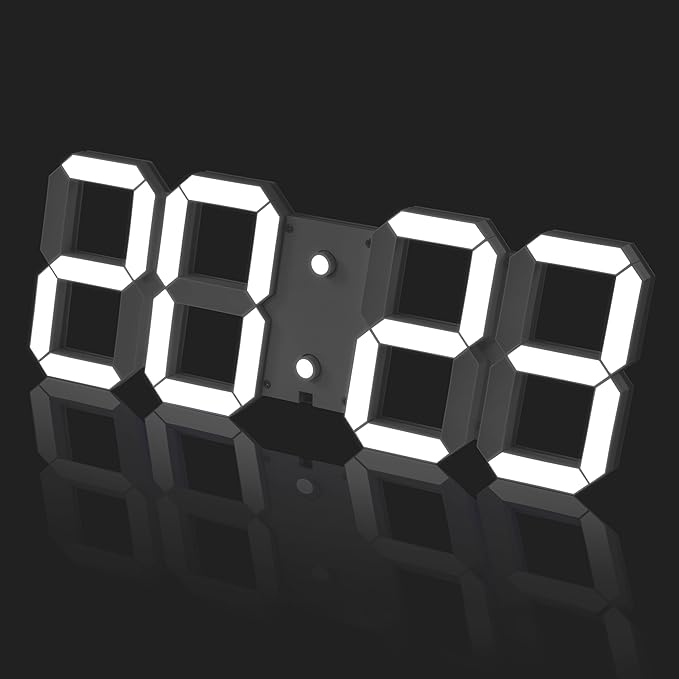 3D Digital Wall Clock 17" with Remote Control,Led Clock Adjustable Brightness Timer 12/24 Hr Time/Date/Temperature for Living Room/Office/Restaurant