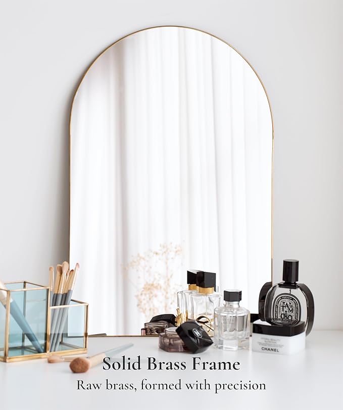 FONDAZZA Gold Arched Wall Mirror 13”x19”-Vintage Hanging Mirror with Chain, Decorative Brass Mirror for Entryway, Bathroom, Bedroom&Living Room, Small Antique Gold Wall Mirror